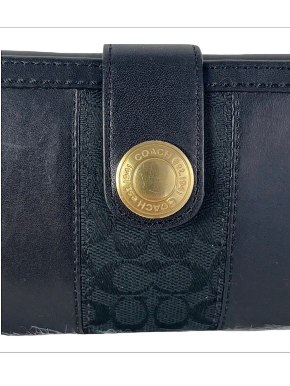 Coach Vintage Black Leather Continental Wallet with Gold-Tone Snap - Picture 5 of 10